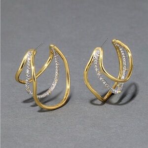 NEW Alexis Bittar Elegant 14K Gold over Brass and Silver Hoop Earrings!
